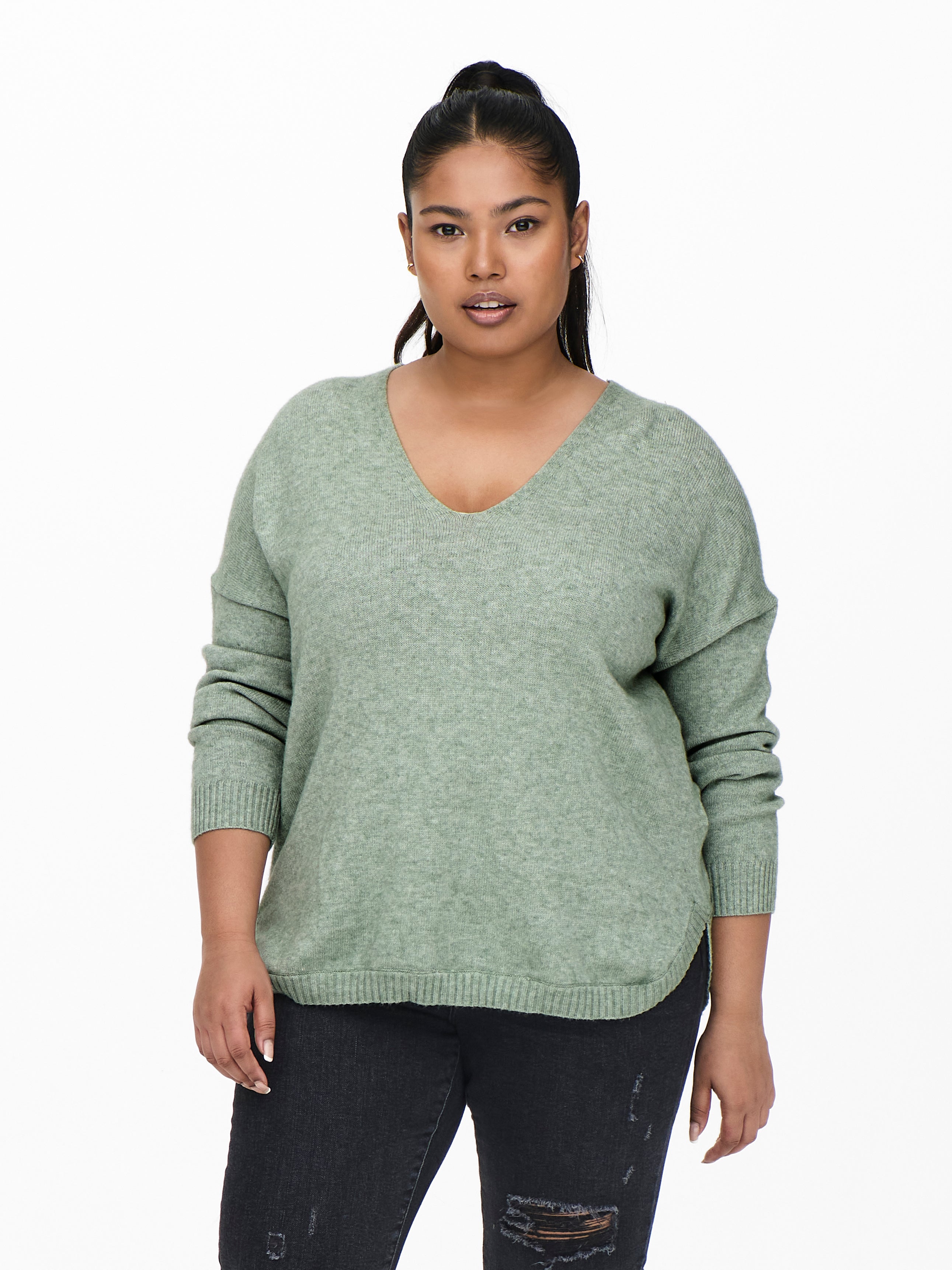 Curvy rib structured Knitted Pullover 