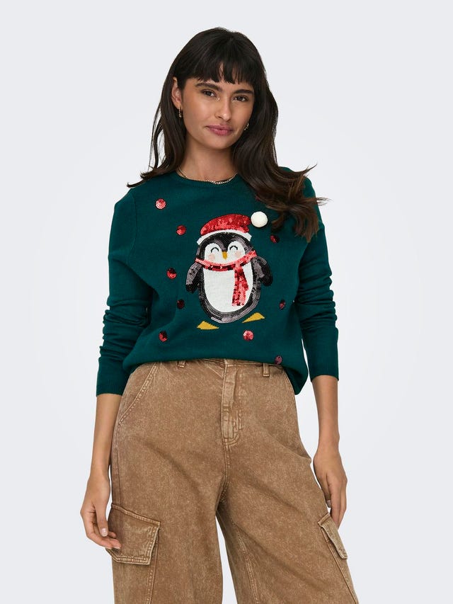 ONLY O-neck christmas knitted pullover - 15221024