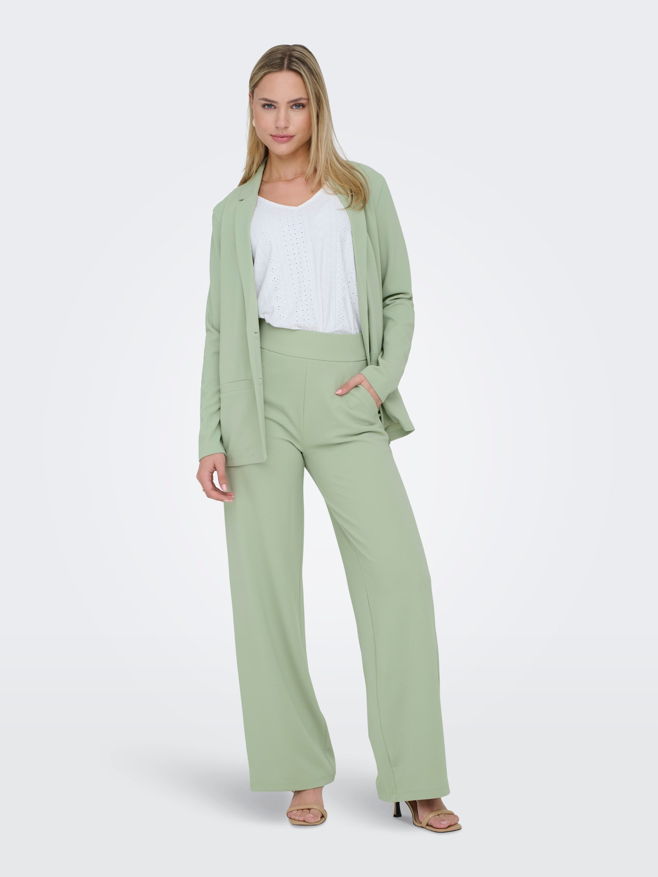 ONLY Široka noga stane Visoki struk Hlače -Desert Sage - 15221238