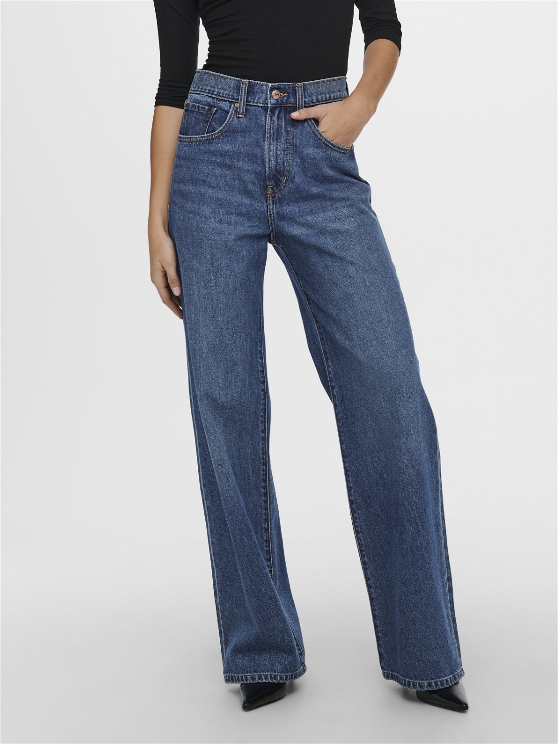 ONLY Jeans Wide Leg Fit Taille haute -Medium Blue Denim - 15222046