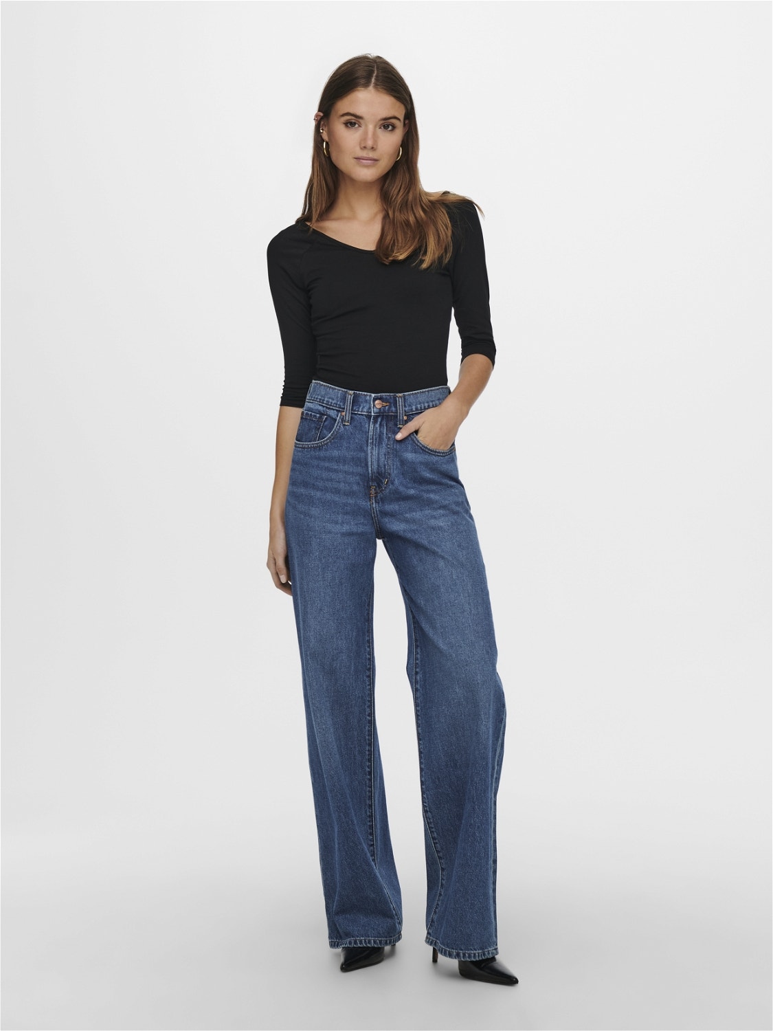 ONLY ONLHOPE EX High Waist WIDE Jeans -Medium Blue Denim - 15222046