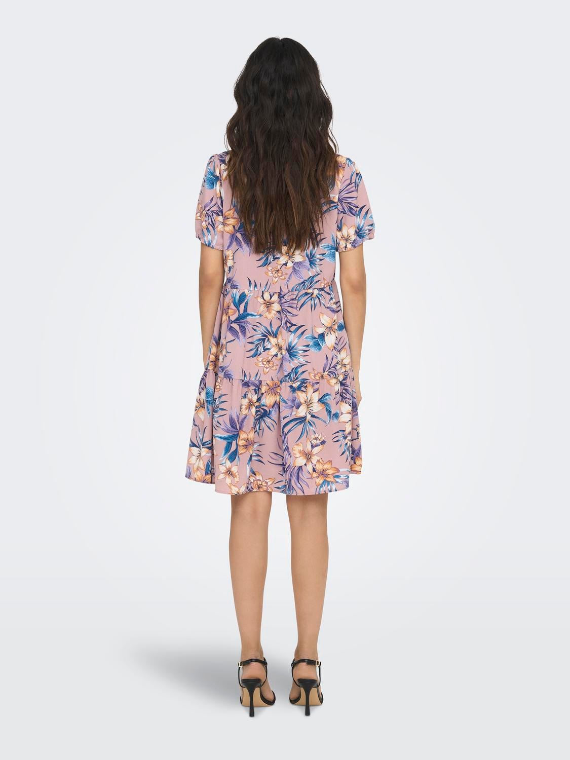ONLY Normal geschnitten V-Ausschnitt Elastische Bündchen Kurzes Kleid -Woodrose - 15222212