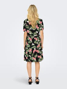 ONLY Printet kjole med v-hals -Black - 15222215