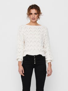 ONLY Regular Fit Boat neck Ribbed cuffs Dropped shoulders Pullover -Cloud Dancer - 15222853