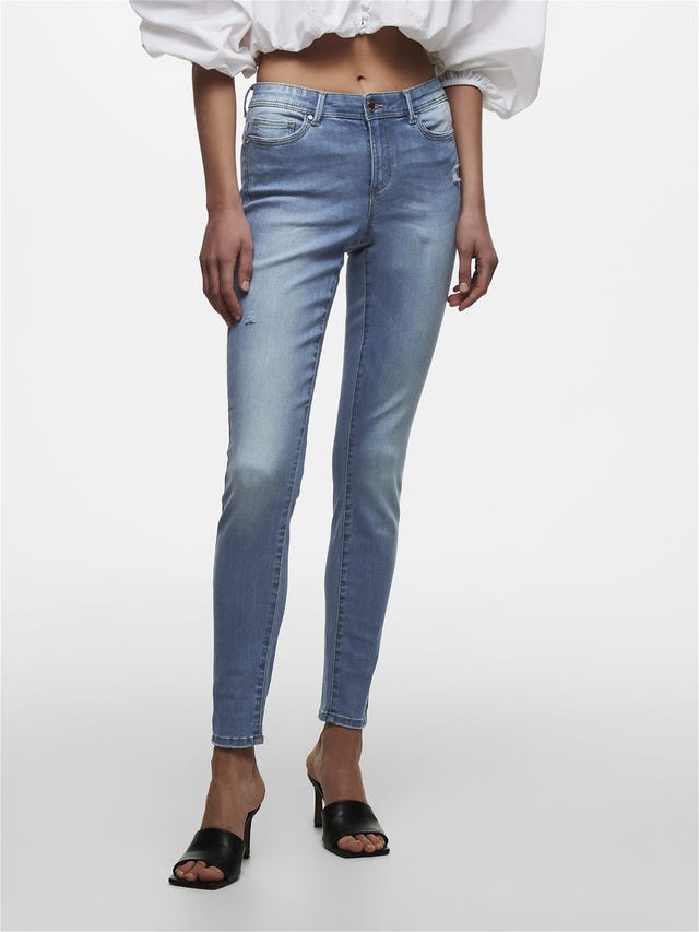 ONLY ONLWAUW MID waist SKinny  DESTroyed Jeans - 15223165
