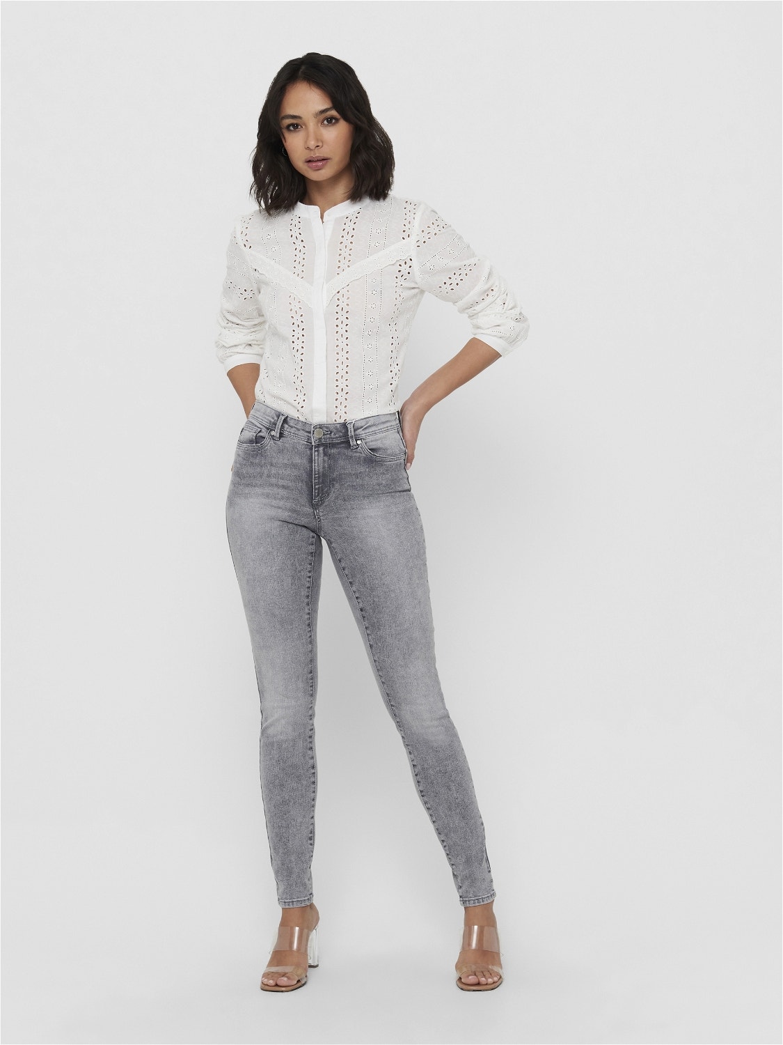 ONLY ONLWAUW MID waist SKinny Jeans -Medium Grey Denim - 15223167