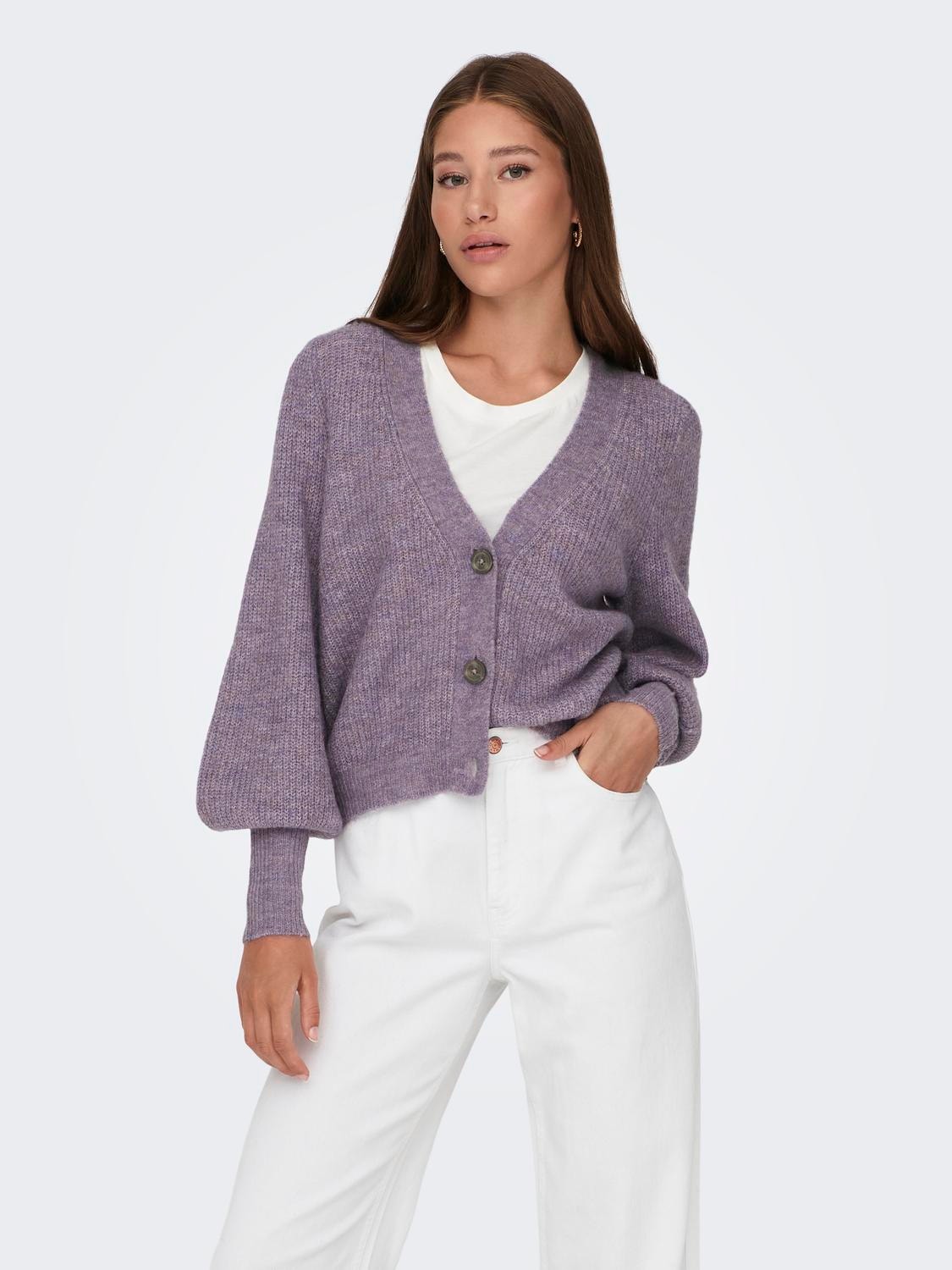 ONLY Rib Knitted Cardigan -Lavender Gray - 15223312