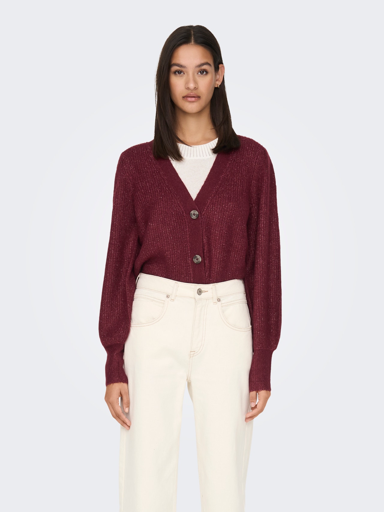 ONLY Rib Knitted Cardigan -Cordovan - 15223312