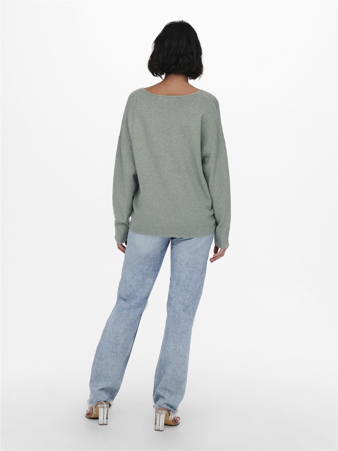 ONLY Pull-overs Col en V Épaules tombantes -Chinois Green - 15224360