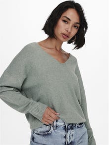 ONLY V-neck Knitted Pullover -Chinois Green - 15224360