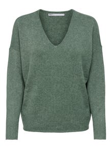 ONLY V-neck Knitted Pullover -Dark Ivy - 15224360
