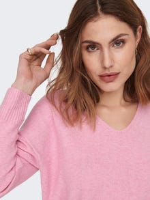 ONLY V-ringad Stickad tröja -Prism Pink - 15224360