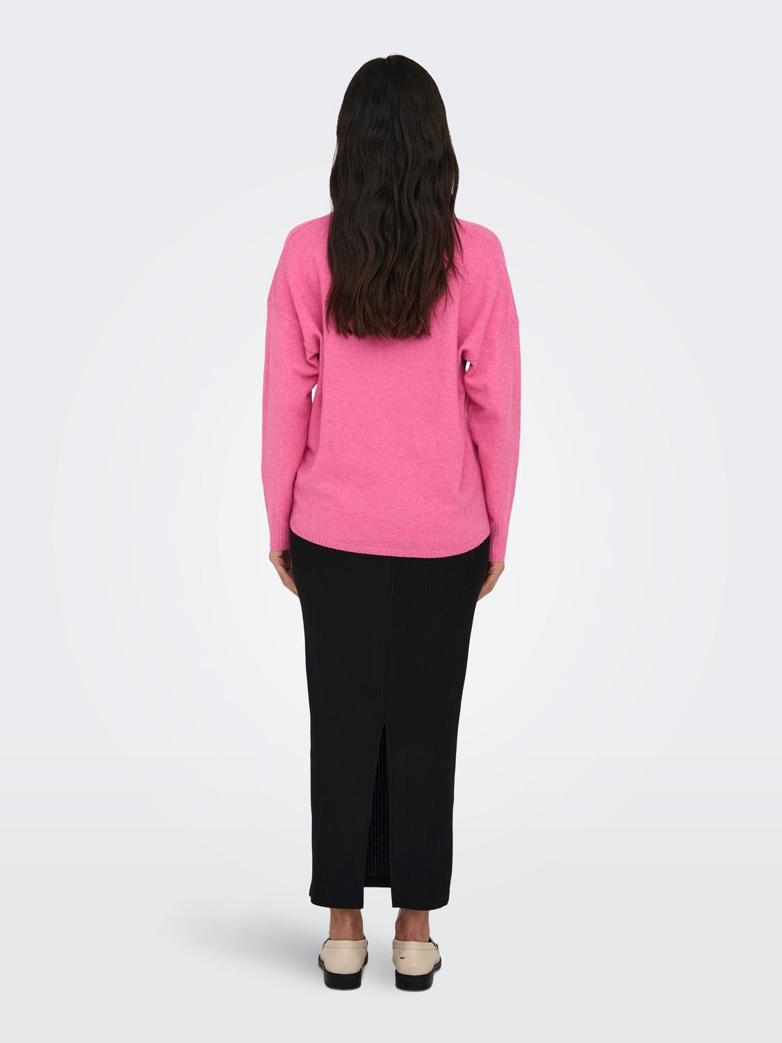 ONLY V-Hals Verlaagde schoudernaden Pullover -Azalea Pink - 15224360