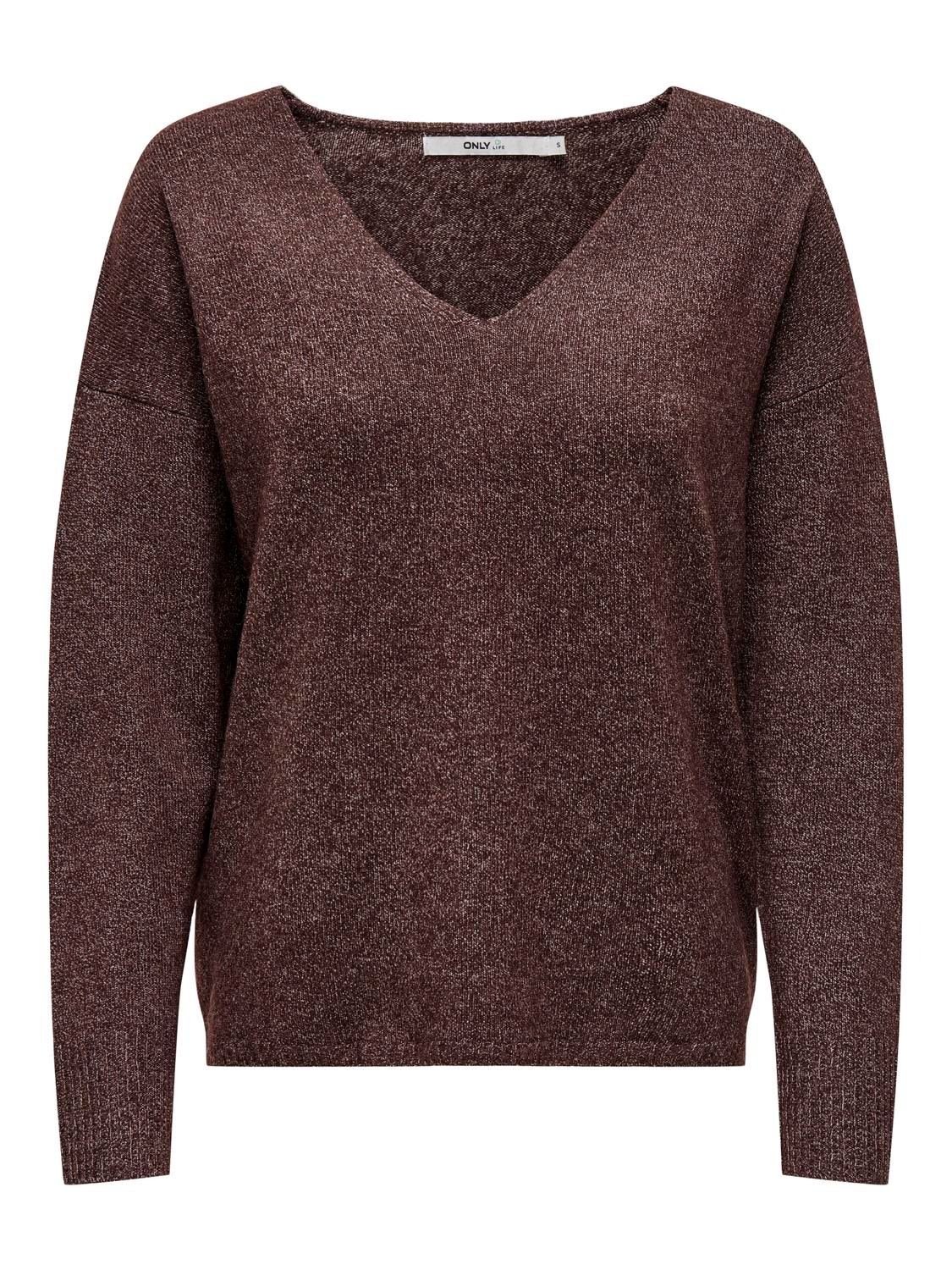 ONLY V-neck Knitted Pullover -Deep Mahogany - 15224360