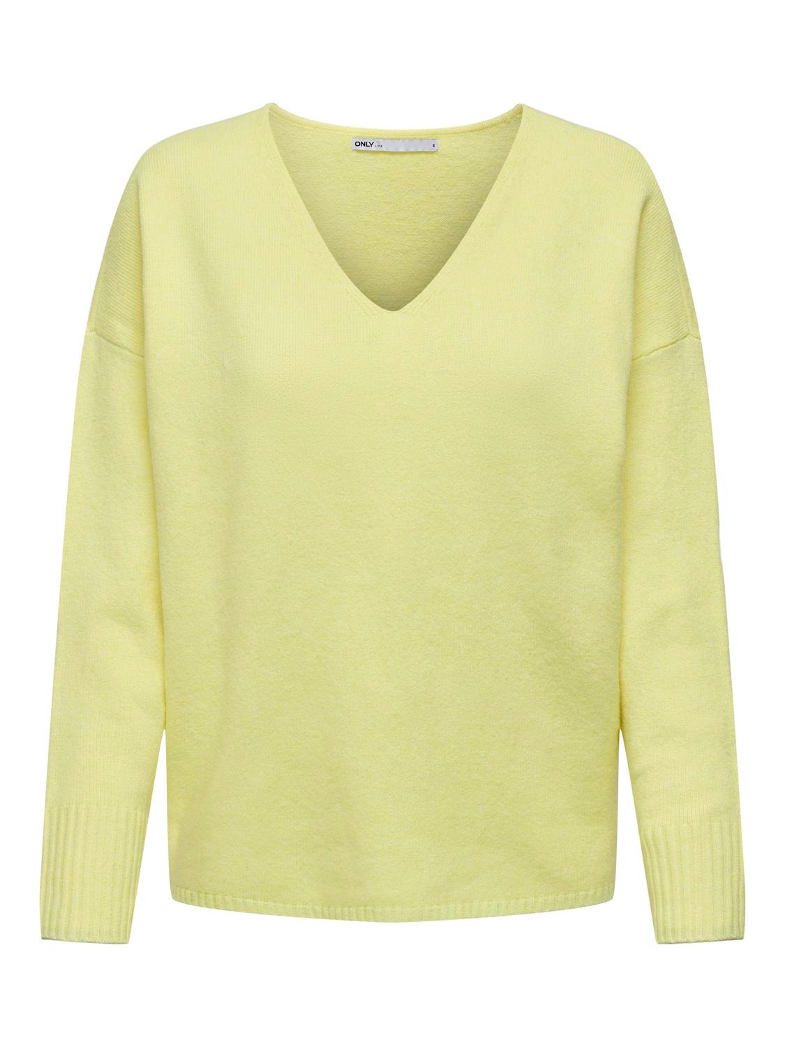 ONLY V-Ausschnitt Strickpullover -Yellow Pear - 15224360