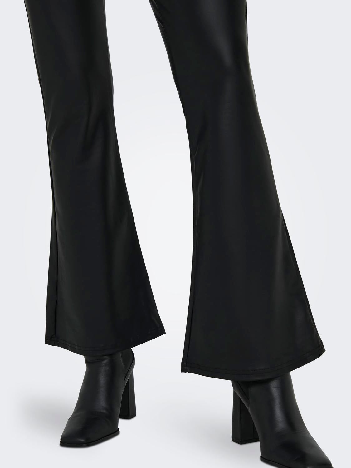 Stradivarius Ribbed Jersey Flare Trousers With Slit in Black