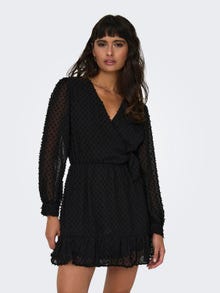 ONLY Normal geschnitten V-Ausschnitt Kurzes Kleid -Black - 15224789