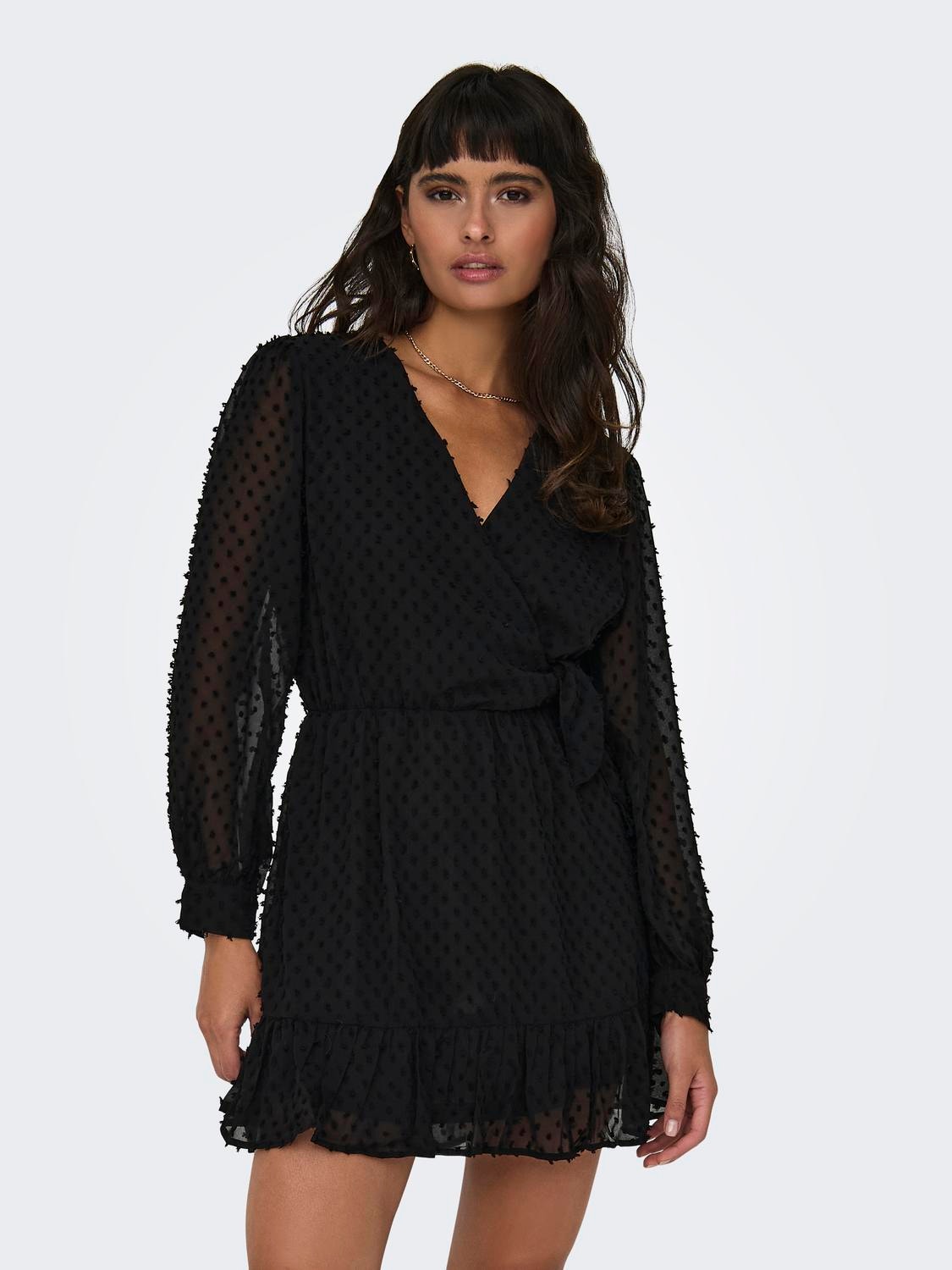 ONLY Regular Fit V-Neck Short dress -Black - 15224789