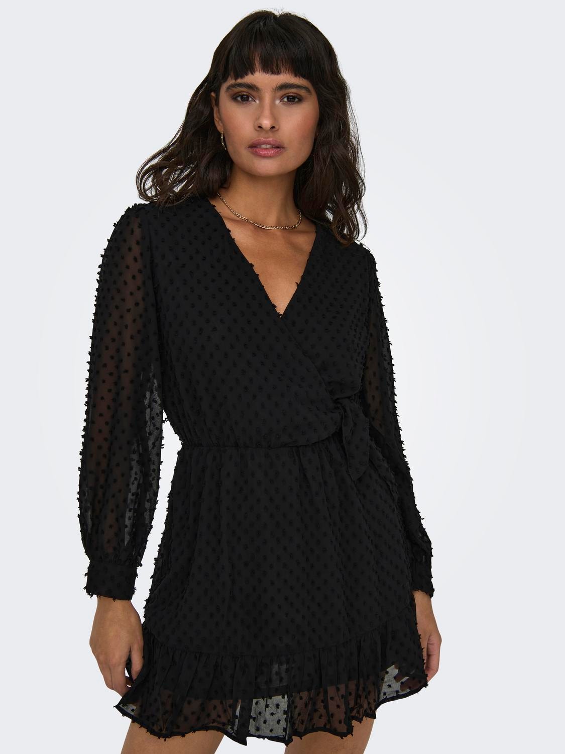ONLY Regular Fit V-hals Kort kjole -Black - 15224789