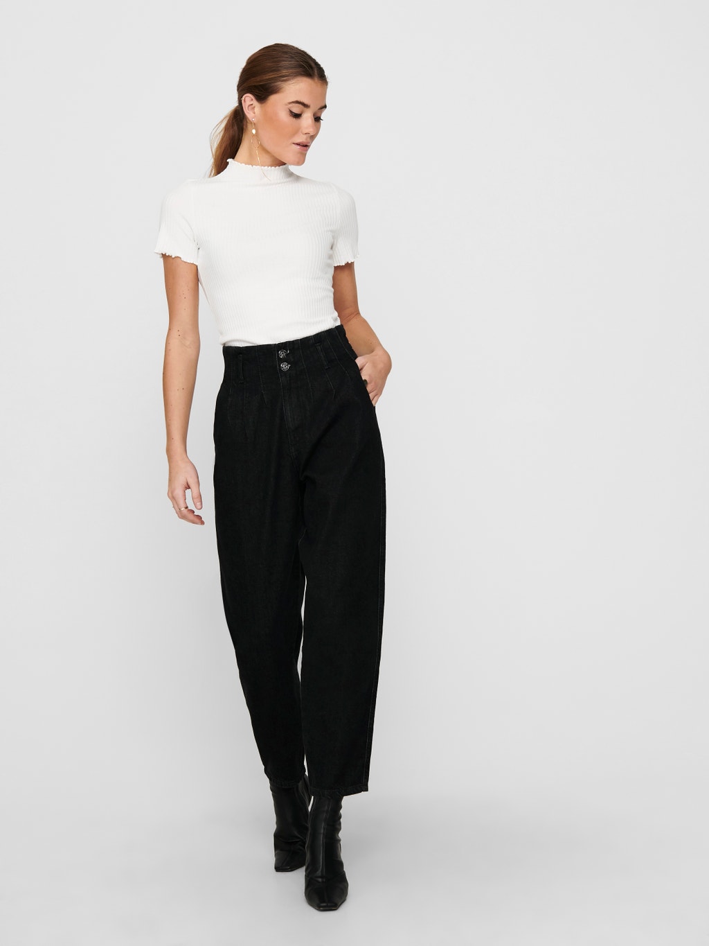 High Neck Short Sleeved Top Off White ONLY high-neck-short-sleeved-top-off-white-only