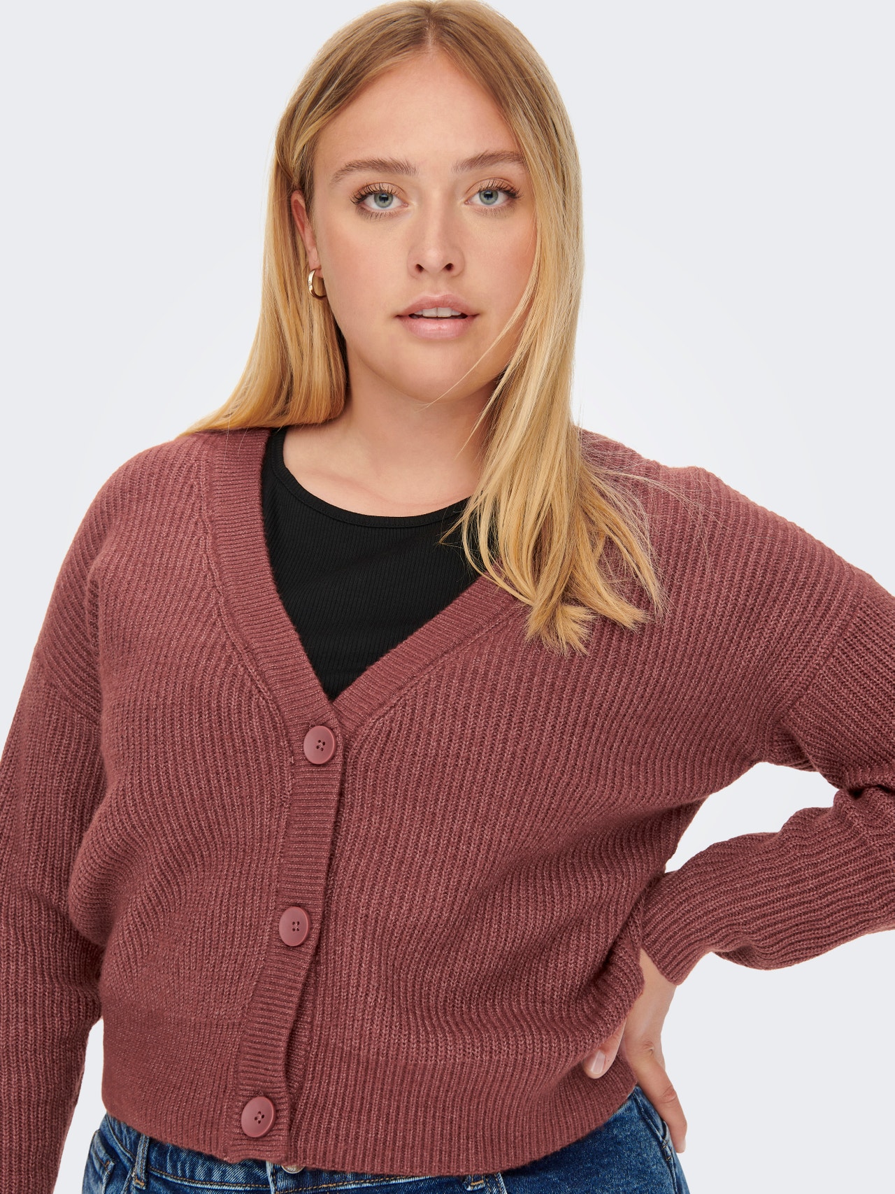 ONLY Curvy v-neck Knitted Cardigan -Spiced Apple - 15224984