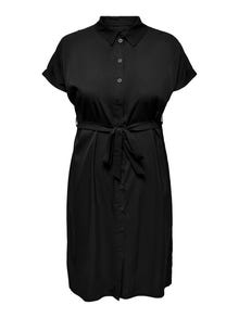 ONLY Curvy knytskärpsförsedd Skjortklänning -Black - 15225526