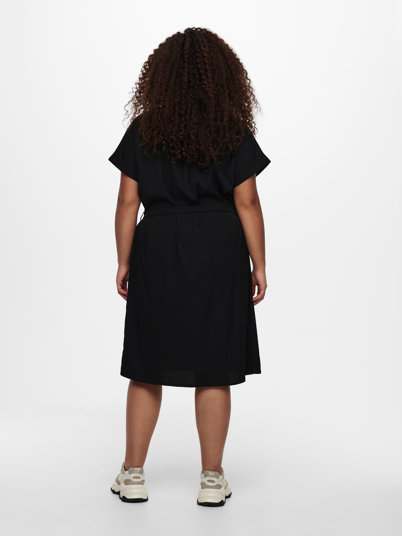 ONLY Normal geschnitten Hemdkragen Umgeschlagene Ärmelbündchen Langes Kleid -Black - 15225526