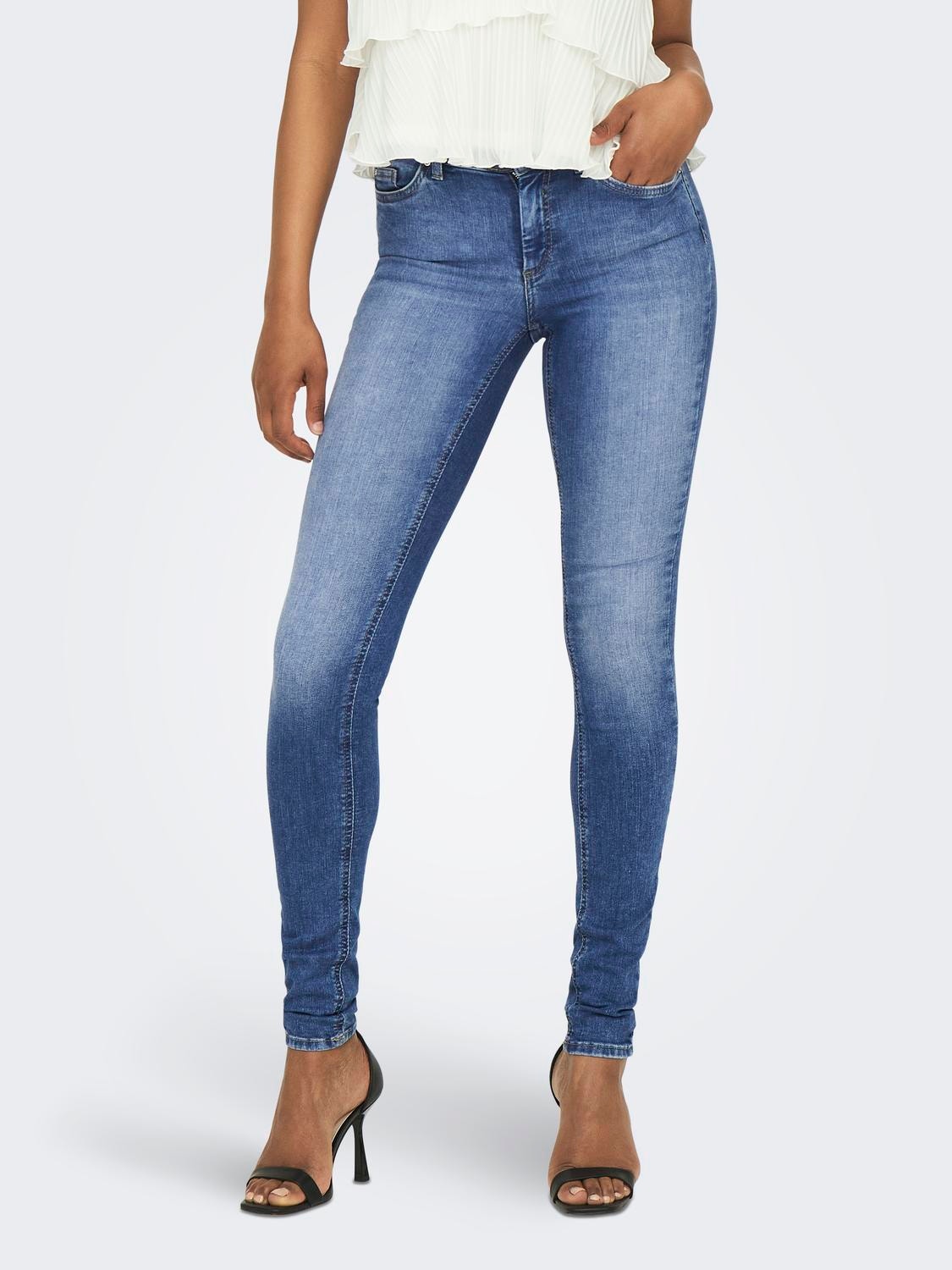 ONLY Skinny Fit Mid waist Jeans -Medium Blue Denim - 15225794