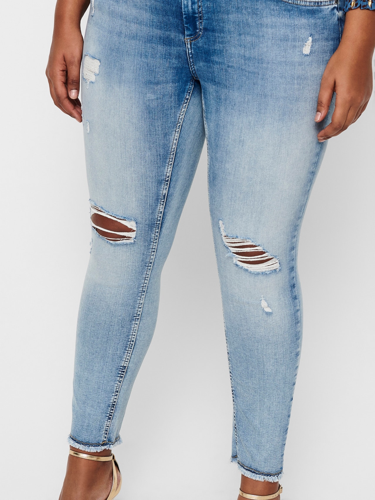 ONLY Skinny fit Regular waist Onafgewerkte zoom Jeans -Light Blue Denim - 15225834