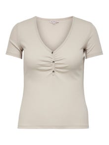 ONLY Regular Fit V-Neck Balloon sleeves Top -Pumice Stone - 15225873