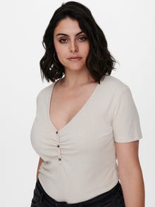 ONLY Regular Fit V-Neck Balloon sleeves Top -Pumice Stone - 15225873