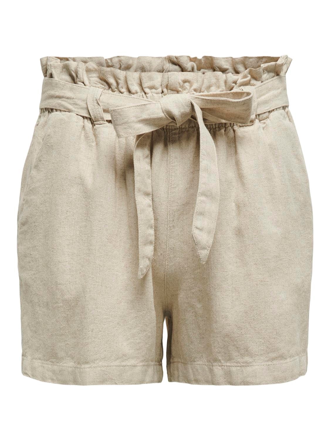 ONLY Linen tie belt Shorts -Oatmeal - 15225921