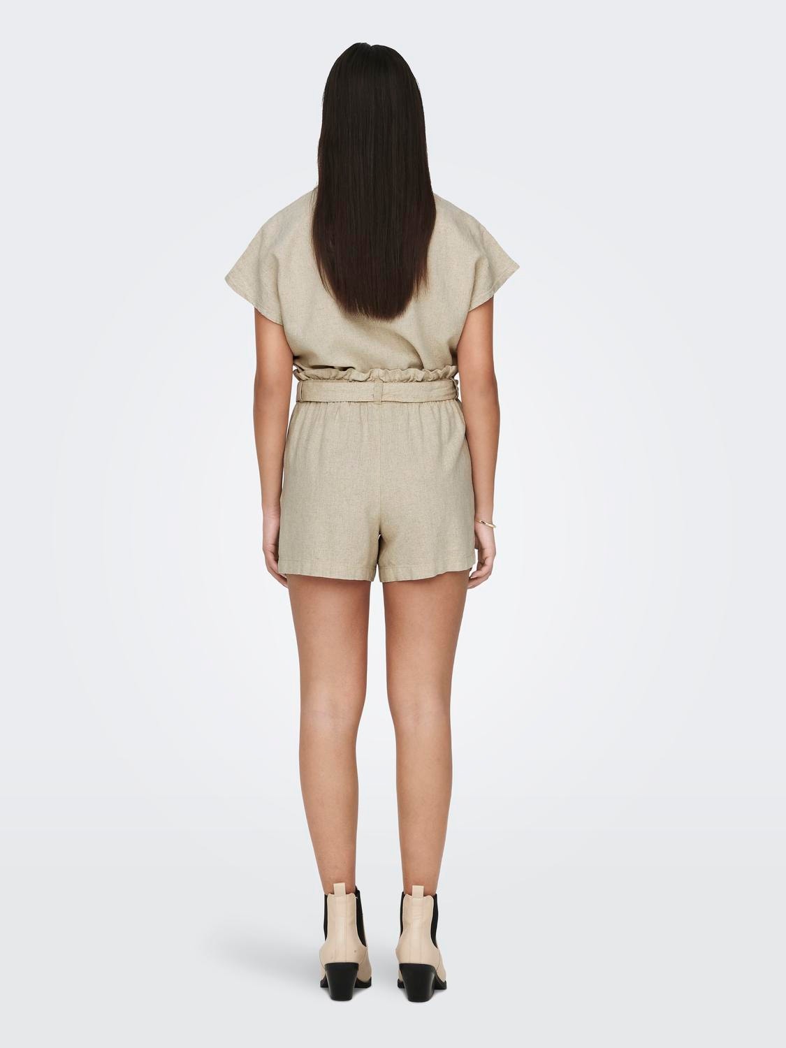 ONLY Linne knytskärp Shorts -Oatmeal - 15225921