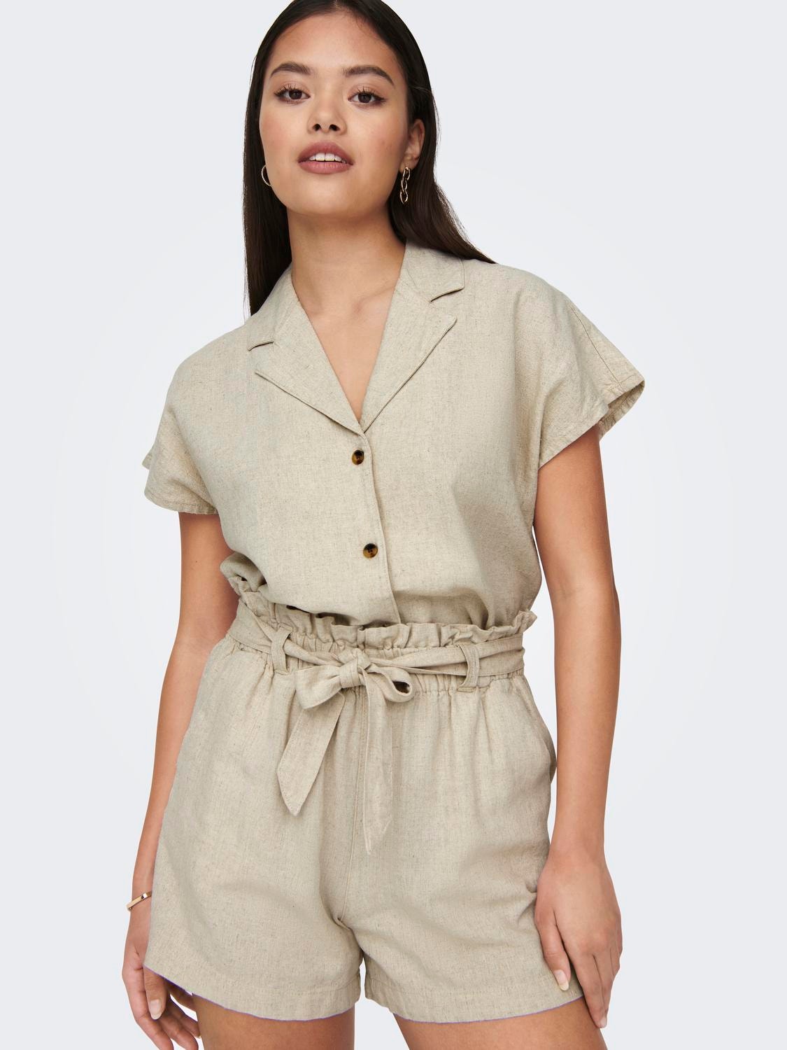 ONLY Linen shorts with tie belt  -Oatmeal - 15225921