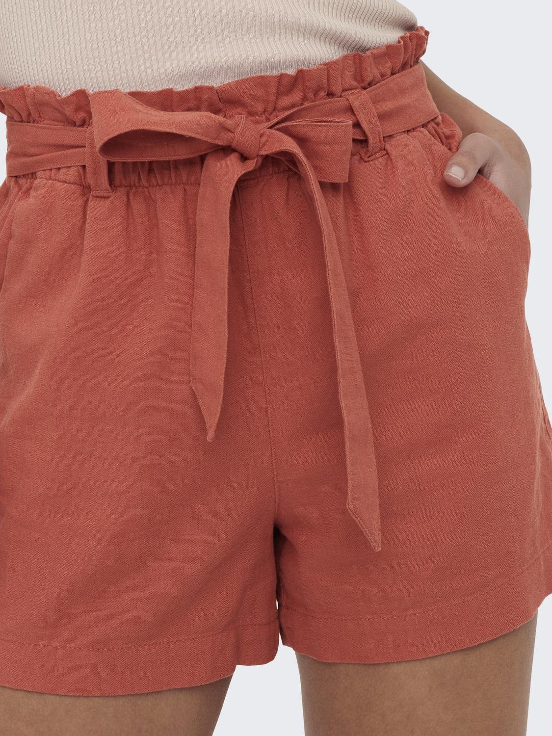 ONLY Linen tie belt Shorts -Hot Sauce - 15225921