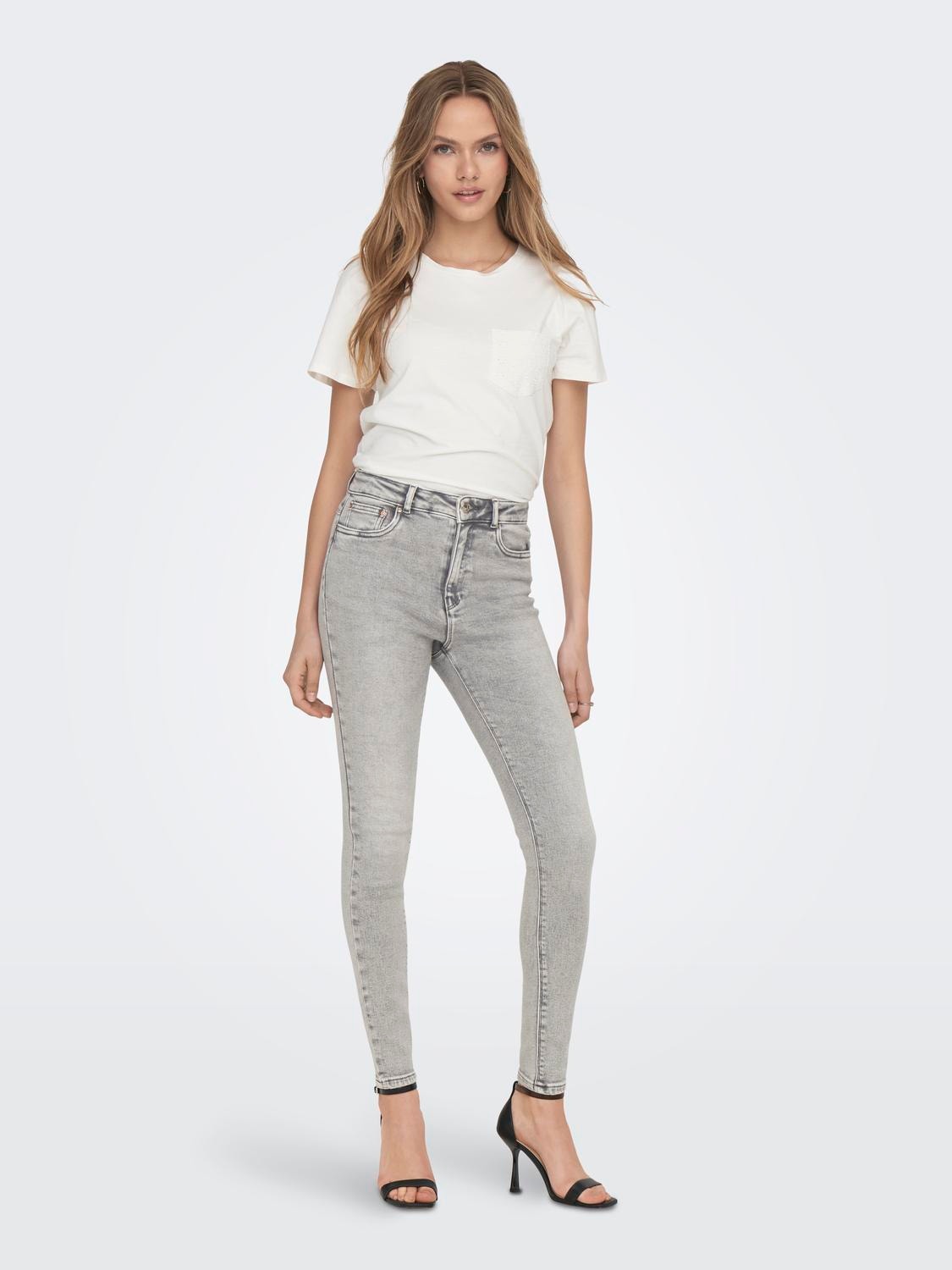 ONLY Skinny Fit Hohe Taille Jeans -Light Grey Denim - 15226109