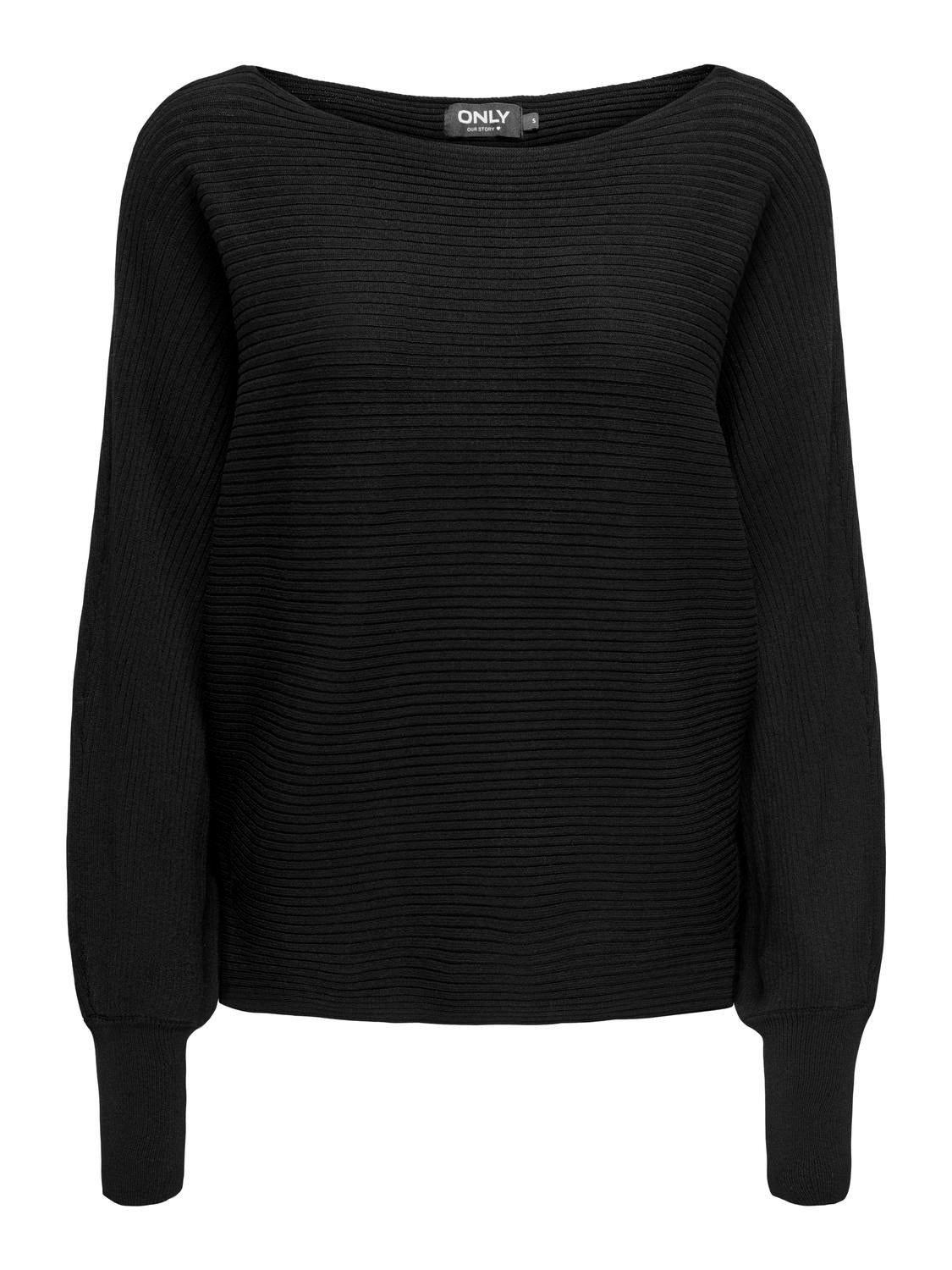 ONLY Boat neck High cuffs Pullover -Black - 15226298