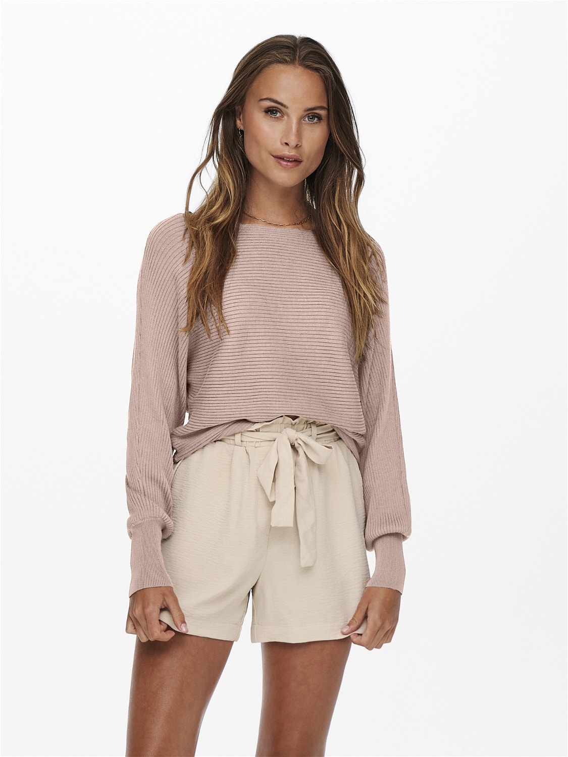 ONLY Boat neck High cuffs Pullover -Misty Rose - 15226298