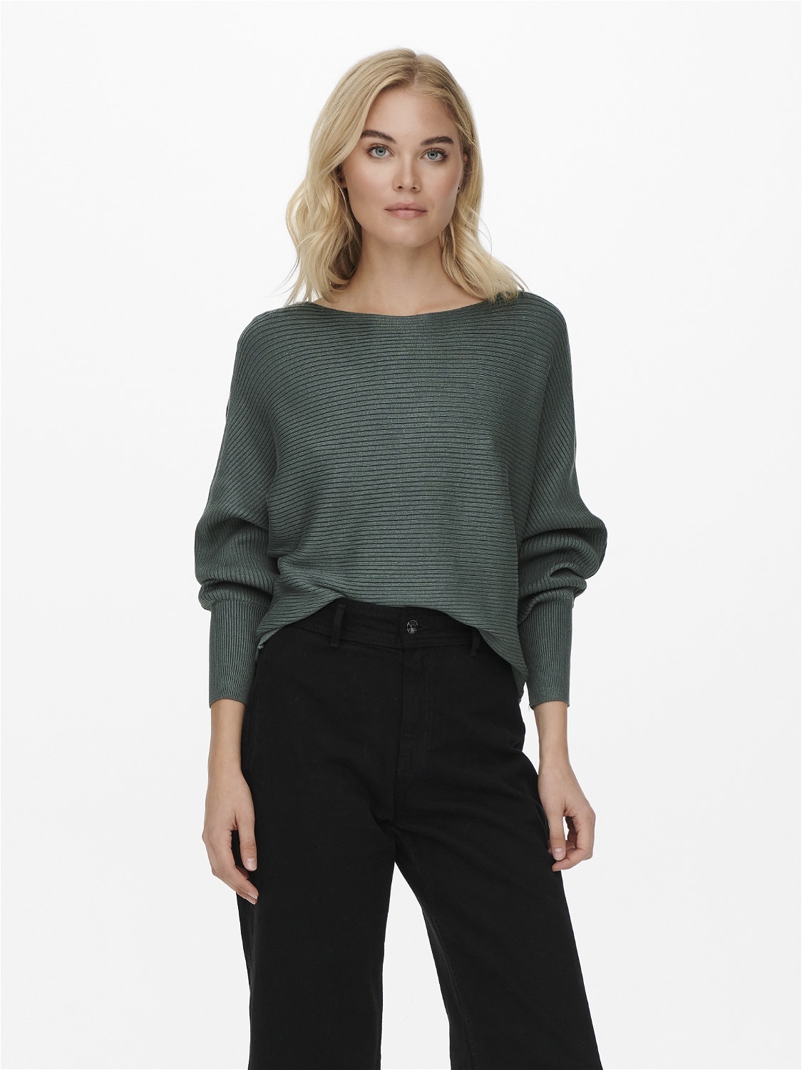 ONLY Boat neck High cuffs Pullover -Balsam Green - 15226298