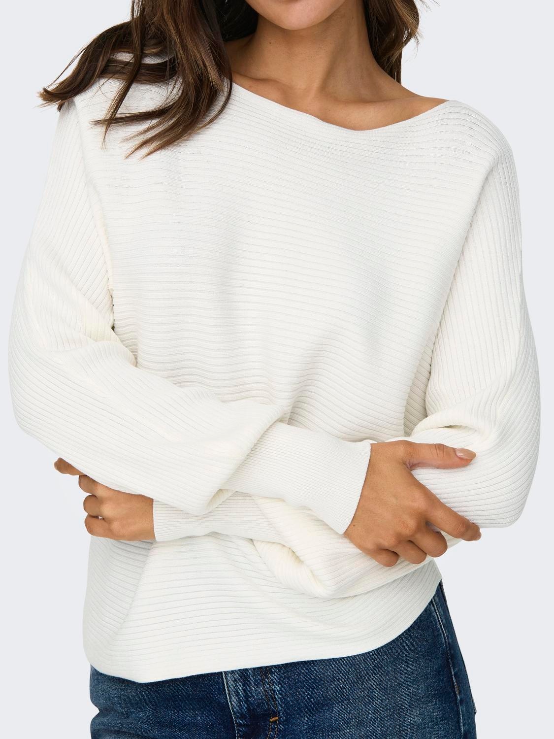 ONLY Boat neck High cuffs Pullover -Snow White - 15226298