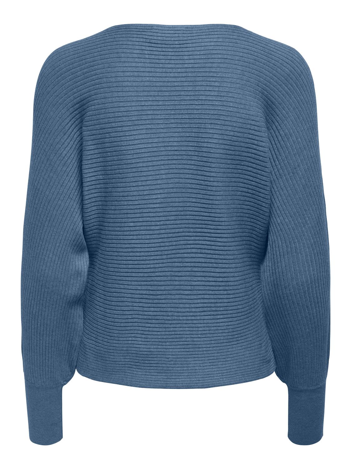 ONLY Dekolt w łódkę Długie mankiety Sweter -Coronet Blue - 15226298