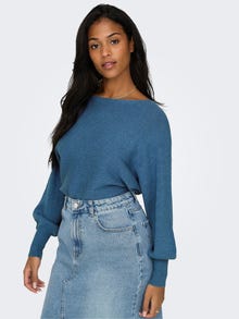 ONLY Boat neck High cuffs Pullover -Coronet Blue - 15226298