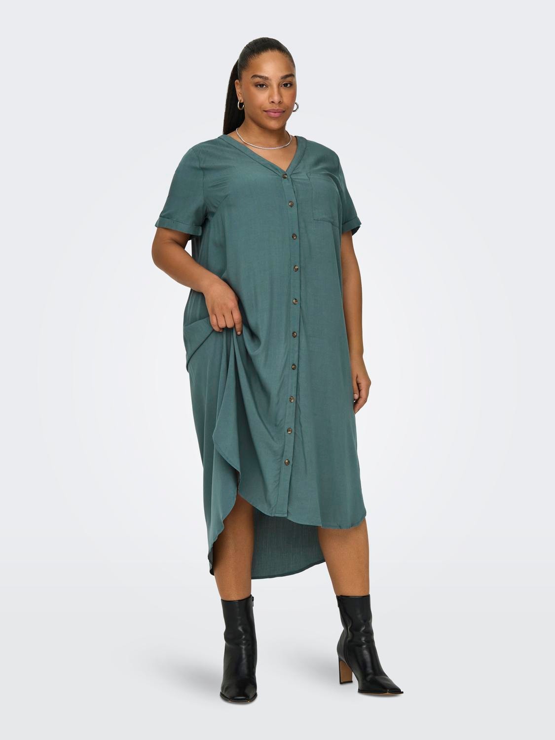 ONLY Normal geschnitten V-Ausschnitt Langes Kleid -Balsam Green - 15226675