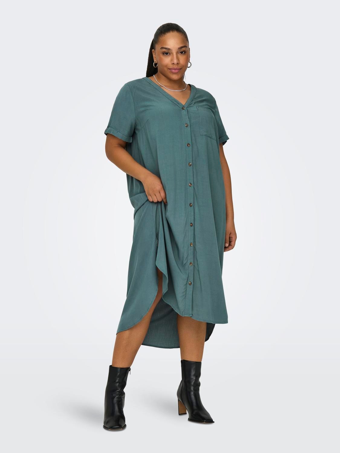 ONLY Normal geschnitten V-Ausschnitt Langes Kleid -Balsam Green - 15226675