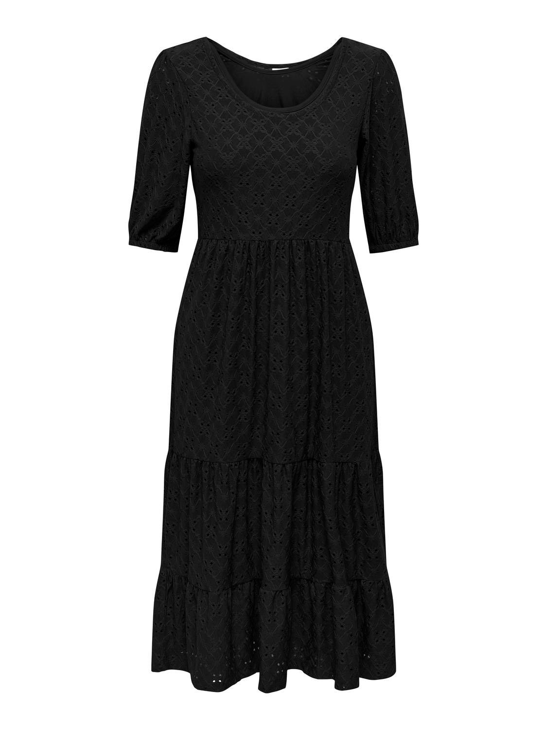 ONLY Normal geschnitten Rundhals Elastische Bündchen Langes Kleid -Black - 15226828