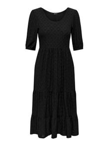 ONLY Regular Fit Round Neck Elasticated cuffs Long dress -Black - 15226828