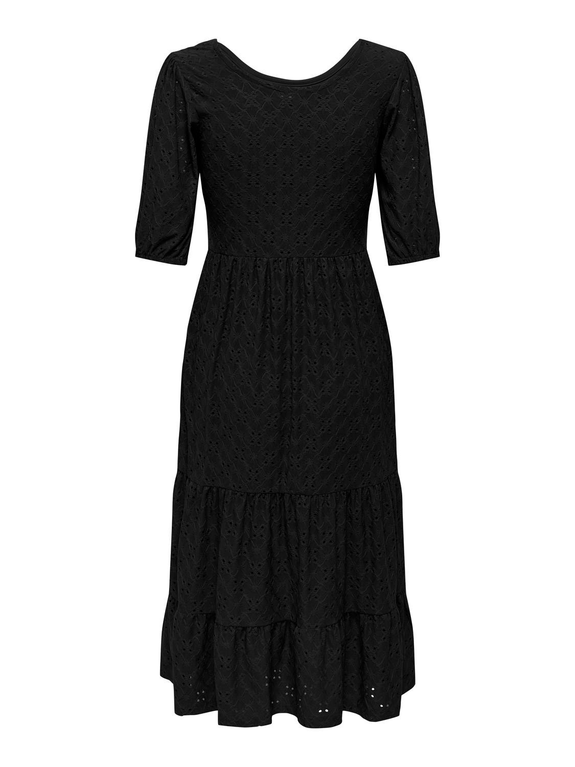 ONLY Normal geschnitten Rundhals Elastische Bündchen Langes Kleid -Black - 15226828
