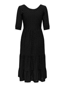 ONLY Regular Fit Round Neck Elasticated cuffs Long dress -Black - 15226828