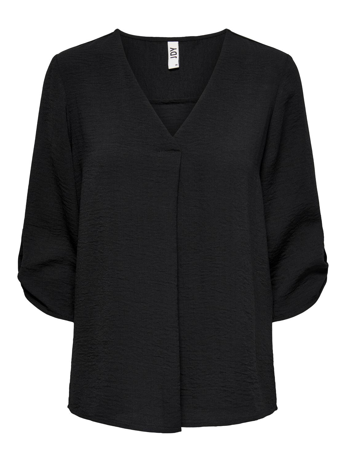 ONLY Ensfarget Topp med 3/4 ermer -Black - 15226911