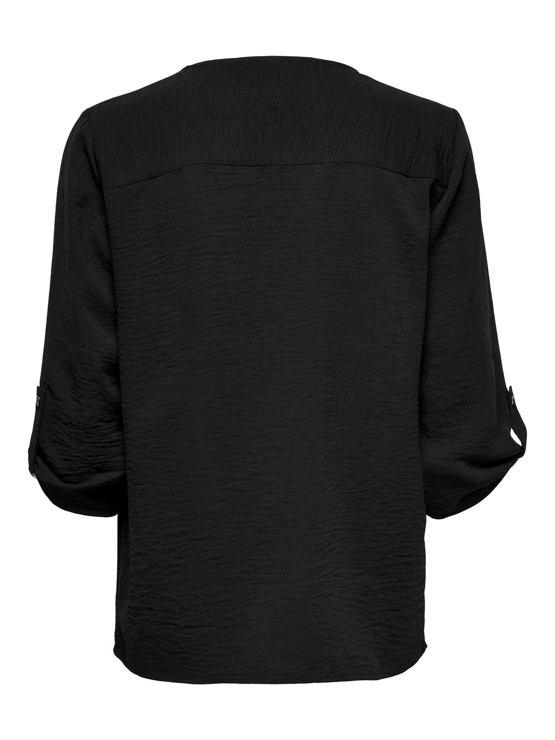 ONLY Ensfarget Topp med 3/4 ermer -Black - 15226911